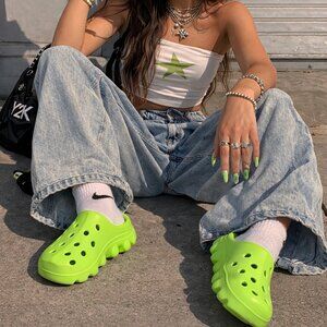 Neon Green Foam Clogs Slip On Shoes Women’s 7.5 Y2K Streetwear EVA Garden Clogs